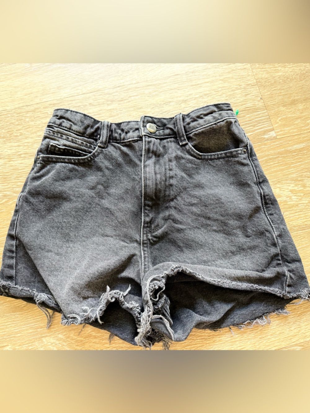 Zara Black Distressed Denim High-Waist Shorts